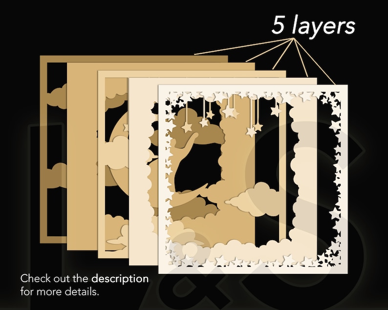 Layered cat shadow box svg cut files download with 5 layers.