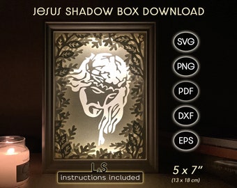 Jesus Christus Light Box Vorlage für Ostern, SVG Nachtlicht, 3D Shadow Box geschnitten Datei Download