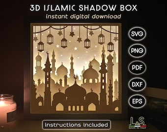 Islamic Shadow Box Svg Cricut, Ramadan Shadowbox Art, Paper Cut Light Box Template, 3D Lightbox Svg, Arabic Decor Svg, Layered Laser Files