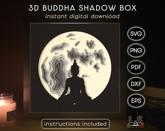 Buddha Shadow Box Svg Files for Cricut, Paper Cut Light Box Template, Laser Cut Shadowbox Art, 3D Lightbox Svg, Layered Moon Svg