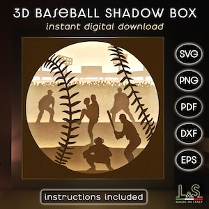 Scatola ombra baseball a strati 3D svg, modello scatola ombra illuminata, scatola luminosa 3D svg, scatola ombra sportiva, modello scatola luminosa, file svg scatola luminosa