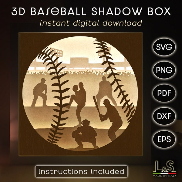 3D Layered Baseball Shadow Box svg, Lighted Shadow Box Template, 3D Light Box svg, Sports Shadowbox, Light Box Template, Lightbox svg File