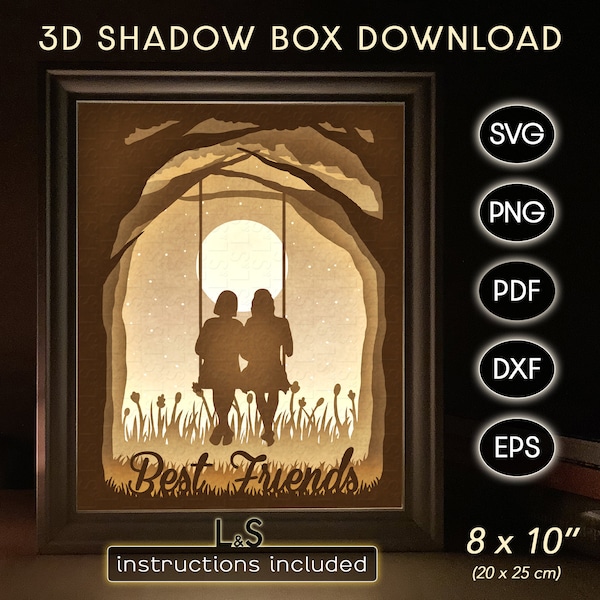 Layered Best Friends Shadow Box Template, Lighted Shadow Box svg, 3D Light Box svg, Cricut Shadowbox, Light Box Template, Lightbox svg Files