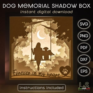 Dog Memorial Shadow Box Svg Cricut, Dog Shadowbox Svg, Memorial Light Box Template, 3D Layered Paper Art Svg, Layered Papercut Lightbox