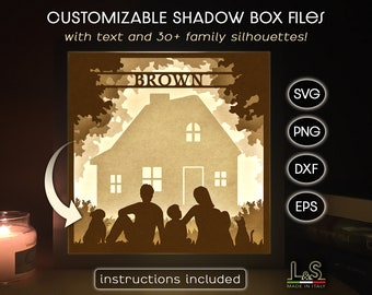 Customizable Family Shadow Box Svg Cricut, New Home Shadowbox Art, Custom Lightbox Svg, Paper Cut Light Box Template, Personalized Svg Files