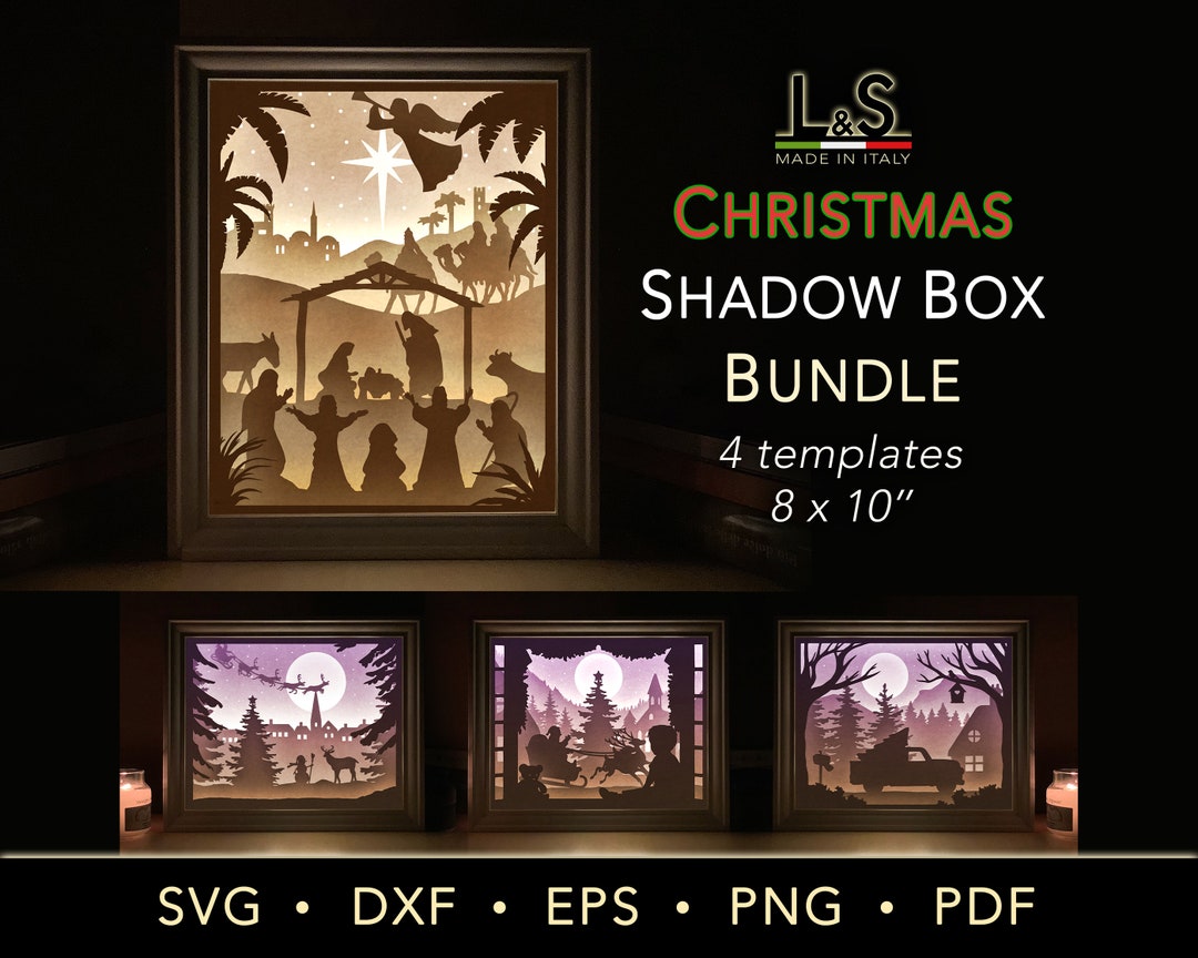 Christmas Shadow Box Svg Bundle, Christmas Light Box Svg, Shadow Box