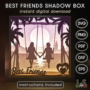 Beste vriend Shadow Box Svg Cricut, strand Shadowbox Art, vrienden Lightbox Svg, papier gesneden lichtbak sjabloon, 3D gelaagde lasergesneden bestanden