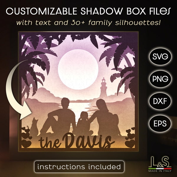 Customizable Family Shadow Box Svg Cricut, Layered Beach Lightbox Svg, 3D Shadowbox Art, Paper Cut Light Box Template, Family Portrait Svg