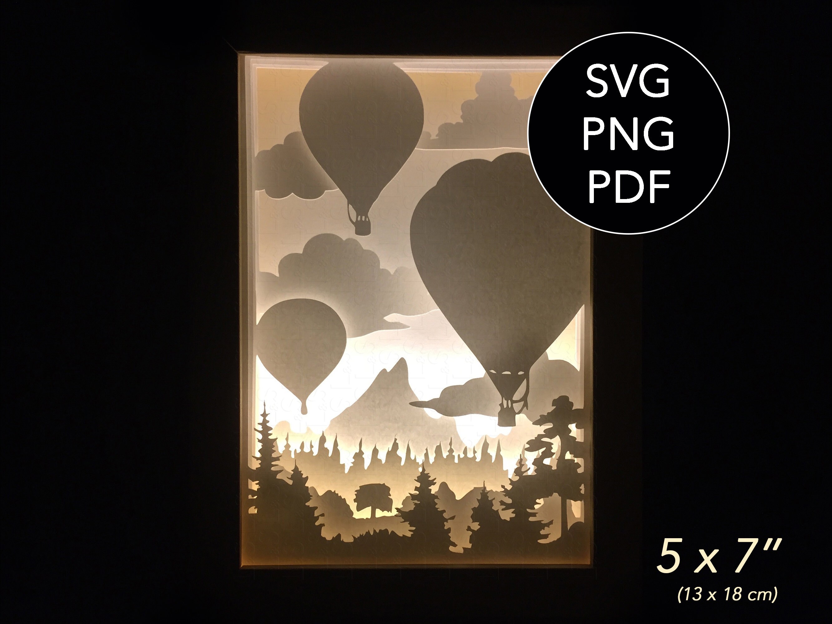 Paper cut light box svg Cricut shadow box svg hot air Etsy