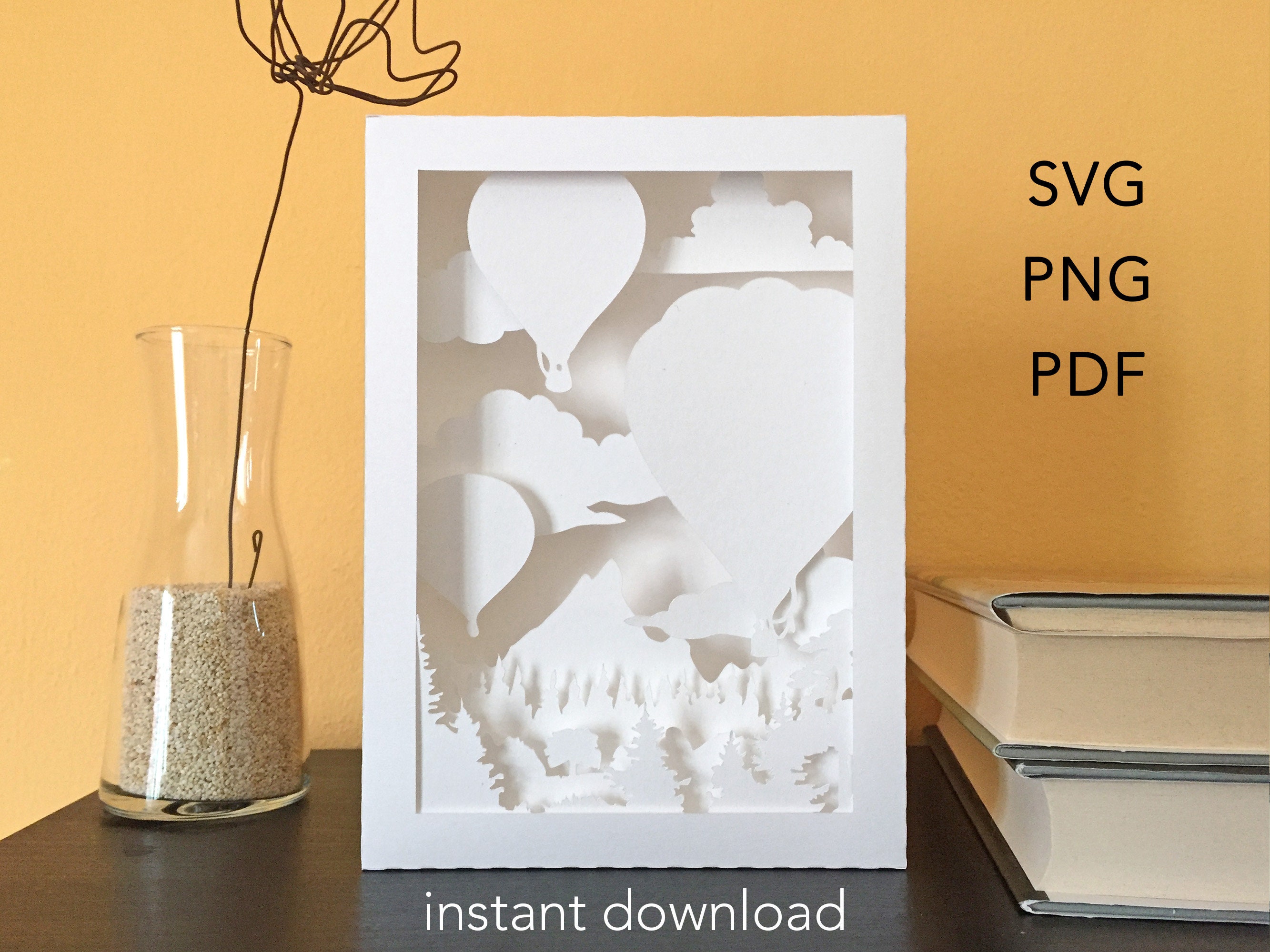 Paper cut light box svg Cricut shadow box svg hot air Etsy
