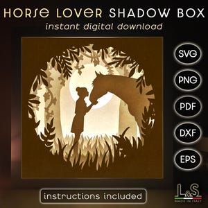 Caja de sombras de niña y caballo Svg Cricut, caja de luz Svg, arte de caja de sombras en capas, amante de los caballos Svg, archivos de corte láser de caballos, plantilla de caja de luz de papel