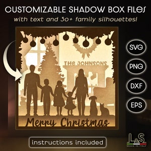 Scatola luminosa per famiglie personalizzabile in formato SVG per Natale, file SVG per scatola luminosa natalizia per Cricut, modello per scatola luminosa a strati, file SVG per scatola luminosa 3D