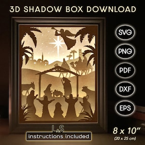 Nativity shadow box svg, Cricut Christmas light box svg, Christmas shadow box template, layered Christmas svg, 3D nativity paper cut