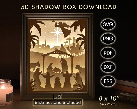 Nativity shadow box svg, Cricut Christmas light box svg, Christmas shadow box template, layered Christmas svg, 3D nativity paper cut