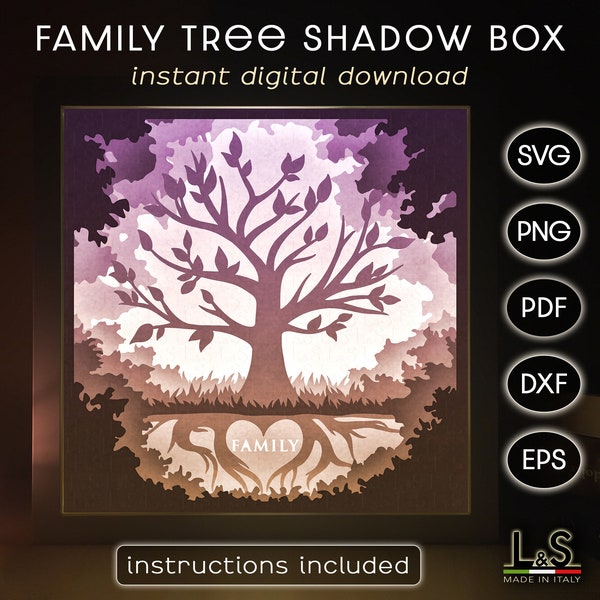 3D Family Tree Shadow Box SVG Cricut, Paper Cut Light Box svg, 3D Layered Shadowbox svg, Lightbox Template für Laser Cut, Family Shadow Box