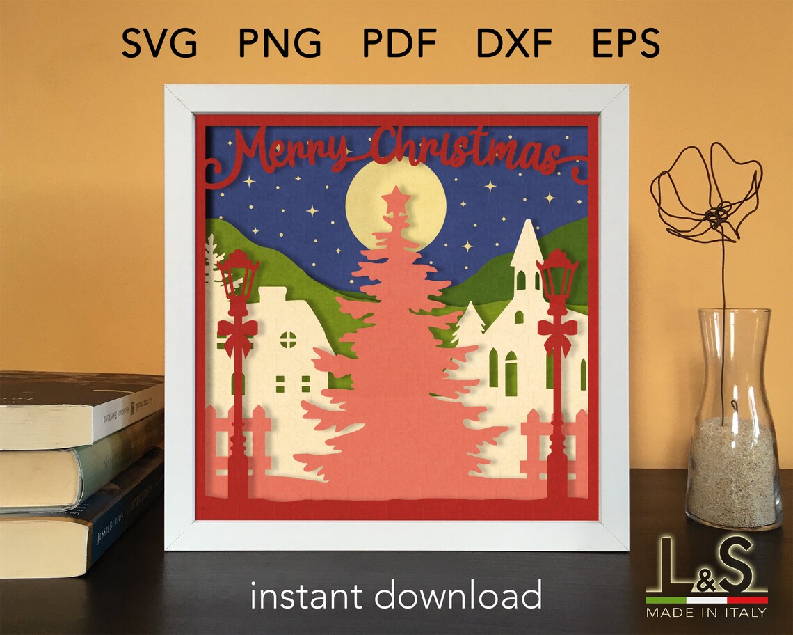 Merry Christmas Shadow Box Svg Christmas Light Box Svg File Etsy