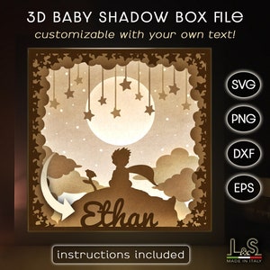 File svg personalizzabile Baby Shadow Box per Cricut, file svg 3D Light Box, modello di Light Box illuminato, Nursery Shadowbox, modello di Light Box di carta