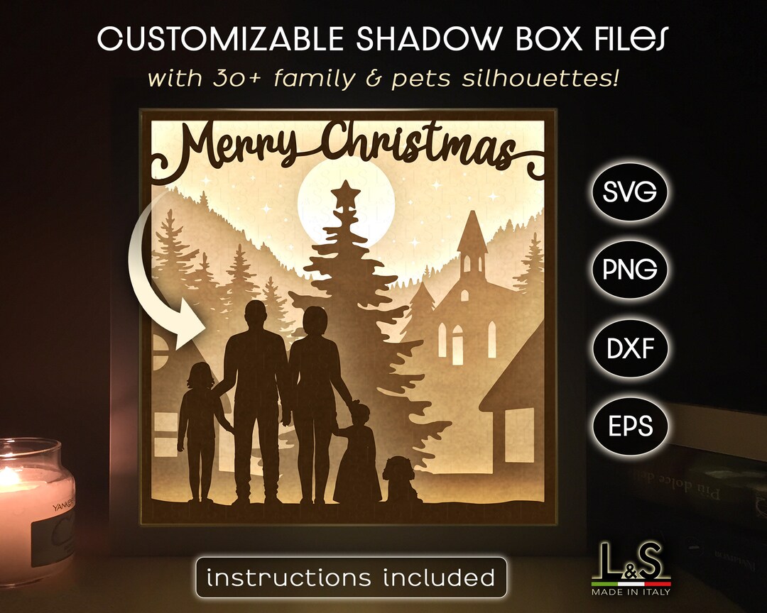 Christmas Family Shadow Box Svg, Customizable Family Portrait