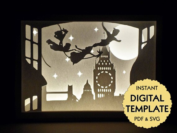 Download Template Peter Pan Paper Cut File Silhouette Light Box | Etsy