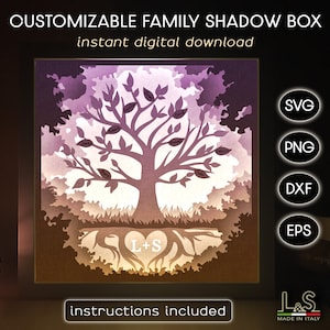 Customizable Family Tree Shadow Box Svg Cricut, 3D Lightbox Svg, Layered Shadowbox Svg, Paper Cut Light Box Template, 3D Layered Paper Art