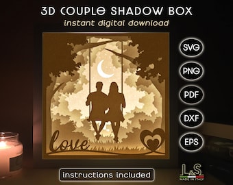 Couple Shadow Box Svg, Lightbox Svg, 3D Wedding Shadowbox Svg, Anniversary Light Box Template, Layered Love Svg, Valentines Laser Cut Files