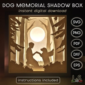 Dog Memorial Shadow Box Svg Cricut, Dog Dad Svg, 3D Lightbox Svg, Dog Shadowbox Art, Modello Light Box tagliato con carta, File tagliati al laser a strati