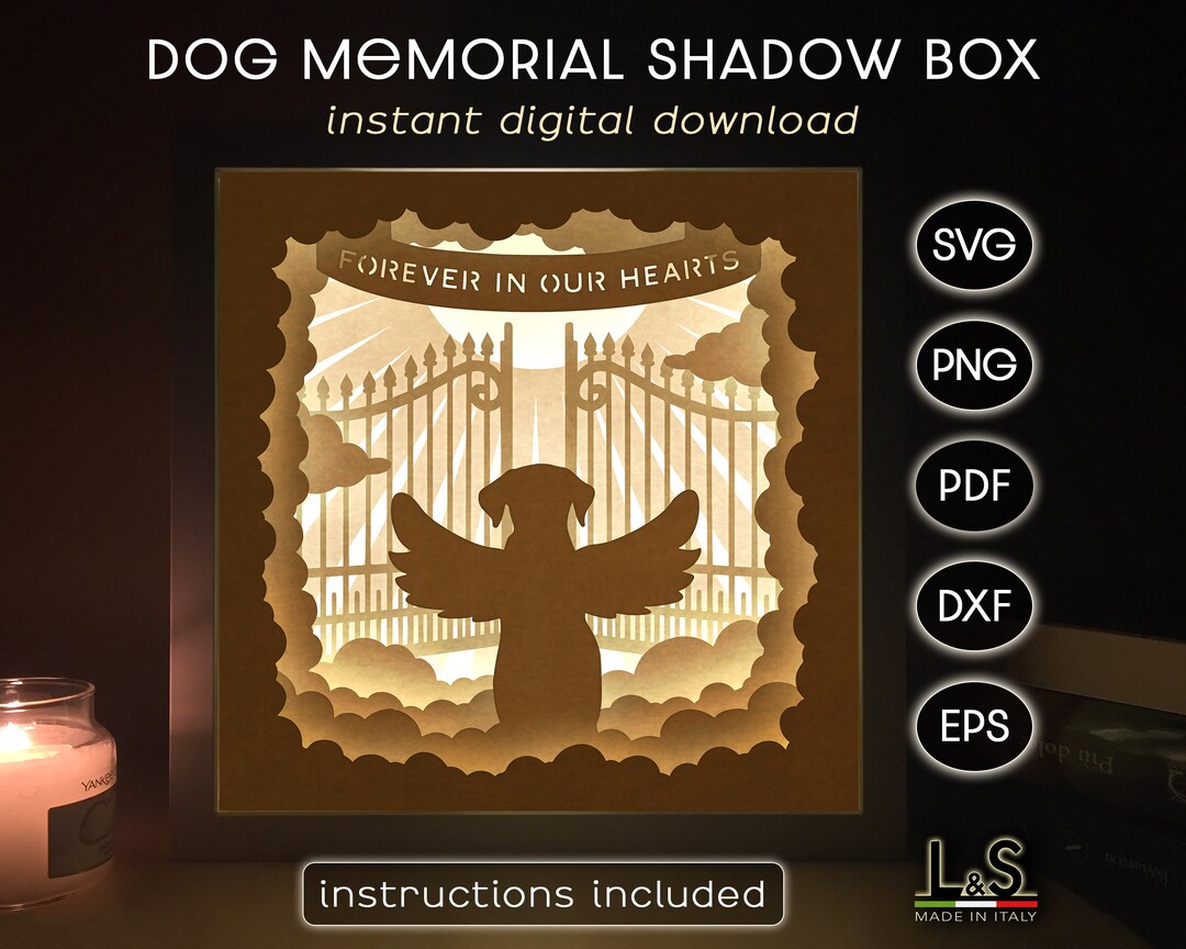 Dog Memorial Shadowbox Template, Dog Shadow Box Svg Cricut, 3D Lightbox