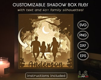 Customizable Family Shadow Box Svg Cricut, 3D Lightbox Svg, Personalized Shadowbox Svg, Paper Cut Light Box Template, Family Laser Cut File