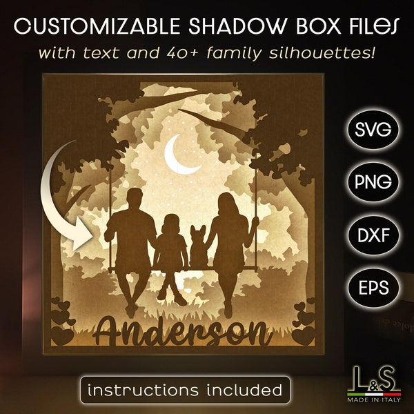 Anpassbare Familie Schatten Box SVG Cricut, 3D Lightbox SVG, personalisierte Schattenbox SVG, Papier geschnitten Lichtbox Vorlage, Familie Laser Cut Datei