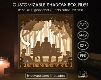 Aanpasbare opa Shadow Box Svg Cricut, gelaagde Vaderdag Shadowbox, 3D Lightbox Svg, papier gesneden lichtbak sjabloon, grootvader Svg