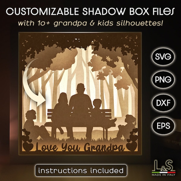 Customizable Grandpa Shadow Box Svg Cricut, Layered Father's Day Shadowbox, 3D Lightbox Svg, Paper Cut Light Box Template, Grandfather Svg
