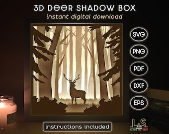 Deer shadow box svg, paper cut light box template, layered laser cut files, deer in woods svg, Cricut shadow box template, 3D light box svg