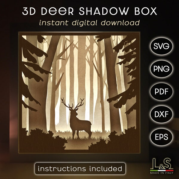 Deer shadow box svg, paper cut light box template, layered laser cut files, deer in woods svg, Cricut shadow box template, 3D light box svg Deer shadow box svg, paper cut light box template, layered laser cut files, deer in woods svg, Cricut shadow box template, 3D light box svg