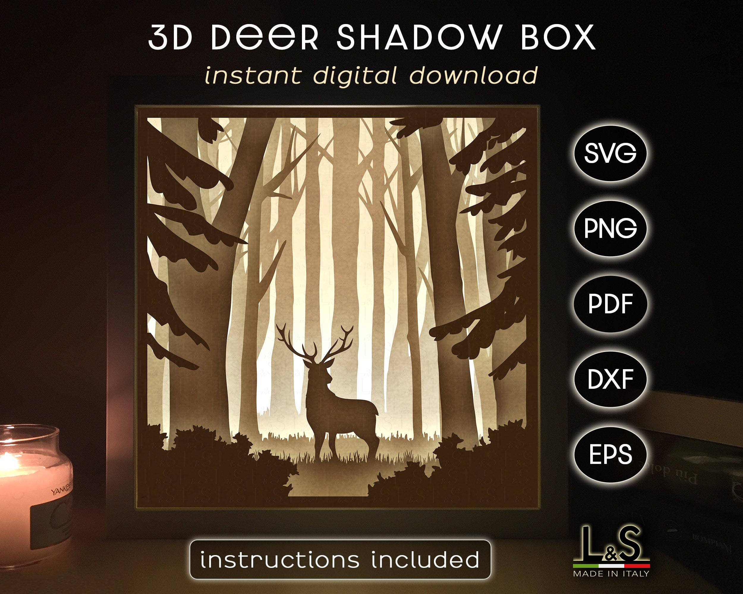 Wooden Night Light Box Wedding Centerpiece Wooden LED Light Box Animal  Shadow Box Animal Scene Deer Box Wolf Box 