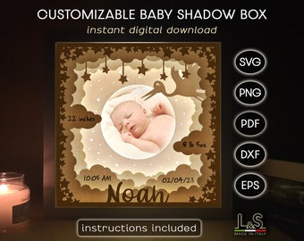 Customizable New Baby Shadow Box Svg Cricut, Newborn Shadowbox Svg, Lightbox Template, Baby Photo Frame Svg, Baby Picture Frame Laser File