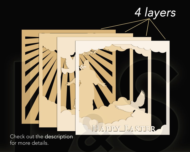 Layered Easter resurrection shadow box svg cut files download with 4 layers.