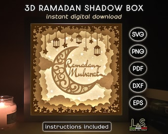 Ramadan Shadowbox Template, Islamic Shadow Box Svg Cricut, Lightbox Art, Arabic Decor Svg, Layered Paper Cut Light Box, Ramadan Laser Files