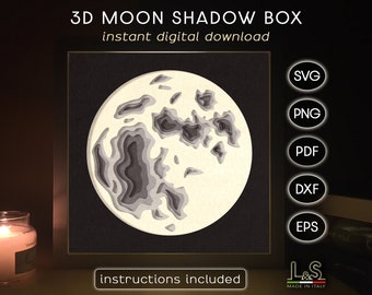 Moon Shadow Box Svg Files for Cricut, Layered Moon Svg, Paper Cut Light Box Template, Cricut Shadowbox Art, 3D Lightbox Svg, Moon Laser File
