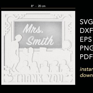 3D customizable female teacher shadow box svg cut files instant download. Size 8x8 inches, square shadow box template.