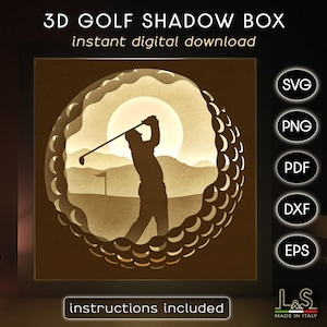 Golf Shadow Box Svg Cricut, 3D Lightbox Svg, Golf Shadowbox Svg, modelo de caixa de luz com corte de papel, arquivos esportivos cortados a laser, arte em papel em camadas