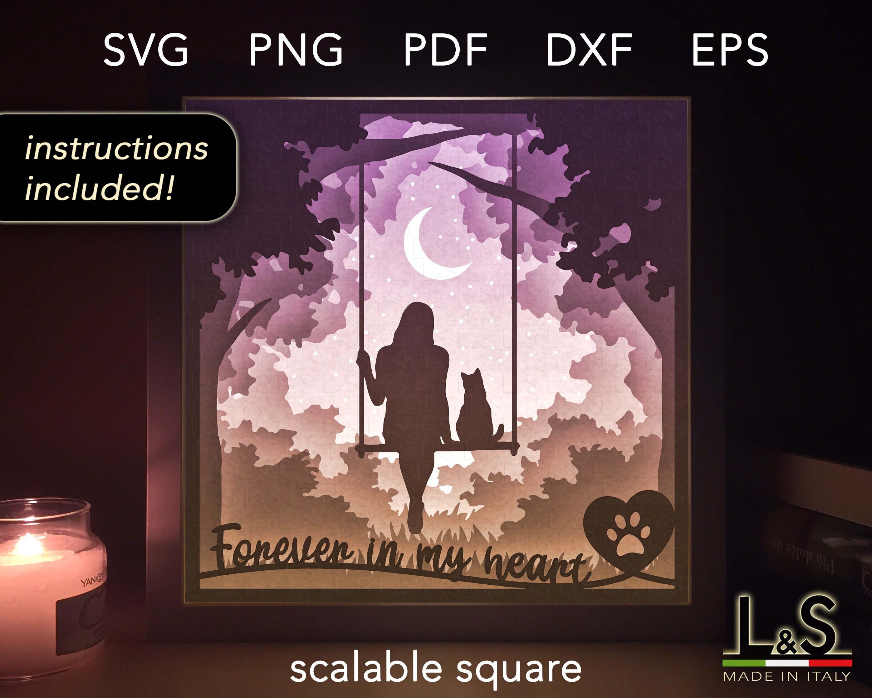 Cat Memorial Shadow Box Svg File for Cricut Cat Light Box Etsy