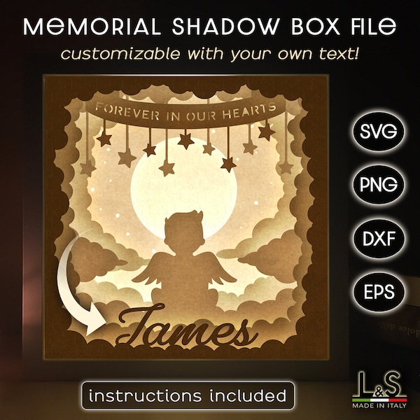Customizable Memorial Shadowbox Svg File for Children, Baby Memorial Shadow Box Svg Cricut, Boy Kid Loss Lightbox Svg, 3D Light Box Template Customizable Memorial Shadowbox Svg File for Children, Baby Memorial Shadow Box Svg Cricut, Boy Kid Loss Lightbox Svg, 3D Light Box Template