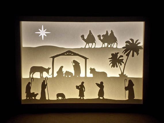 Paper Cut Silhouette Shadow Box Nativity | Etsy