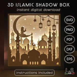 Ramadan shadow box template, Ramadan svg light box template, Cricut shadow box svg, Ramadan decoration, 3D layered paper craft light box art