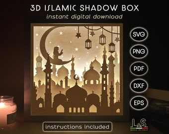 Ramadan Schattenbox Vorlage, Ramadan svg Lichtbox Vorlage, Cricut Schattenbox svg, Ramadan Dekoration, 3D-Schichtpapier Handwerk Lichtbox Kunst