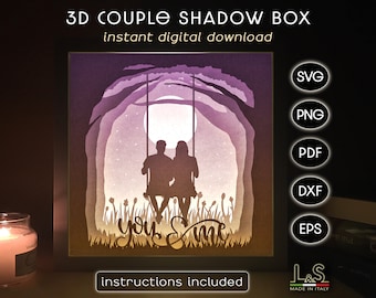 Love Shadow Box svg File Cricut, 3D Layered Lightbox Template, Wedding Shadowbox svg, Couple Light Box svg, Anniversary Shadow Box Template