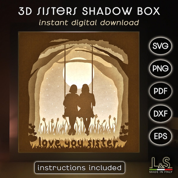 Sisters Shadow Box Template, 3D Light Box svg, Lighted Shadow Box svg Files for Cricut, Light Box Template, Shadowbox svg, Friends Lightbox