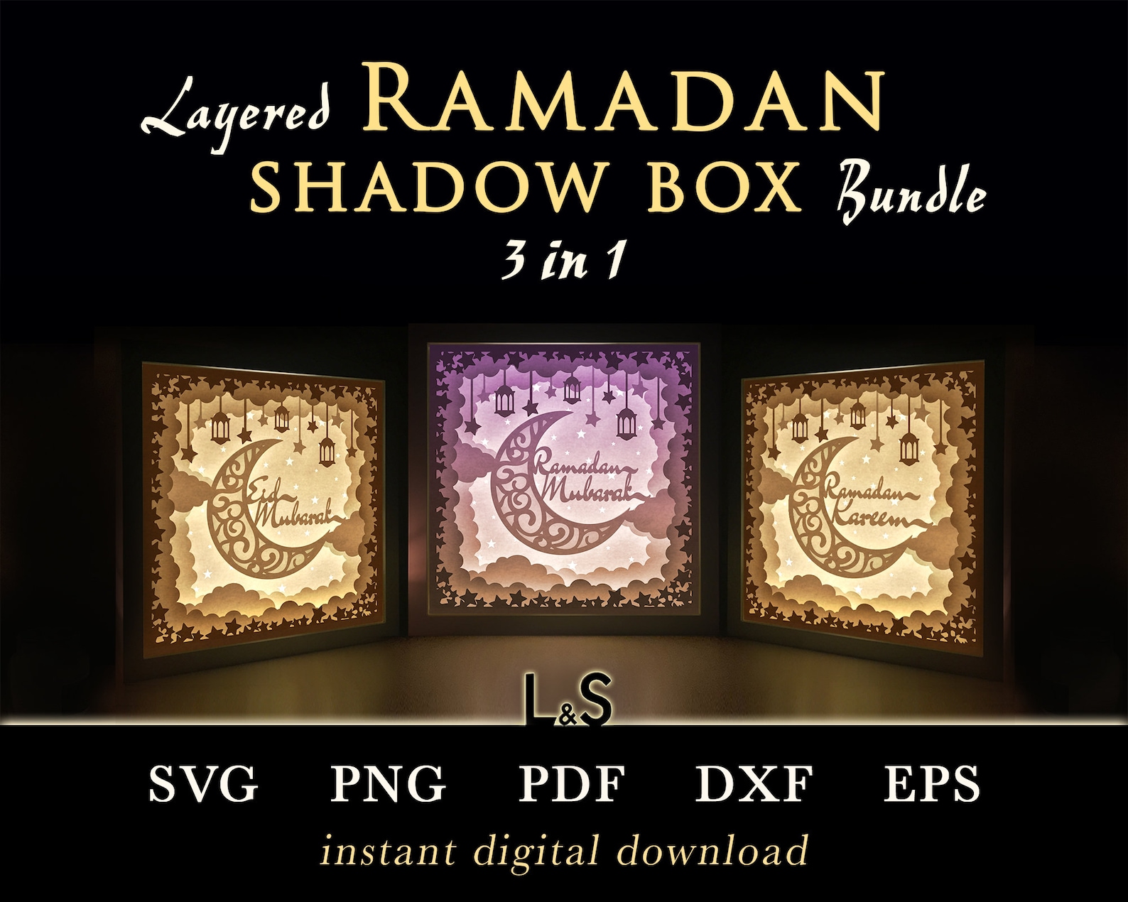 Ramadan Shadow Box Svg Bundle, Islamic Shadowbox Art, 3D Lightbox Svg ...
