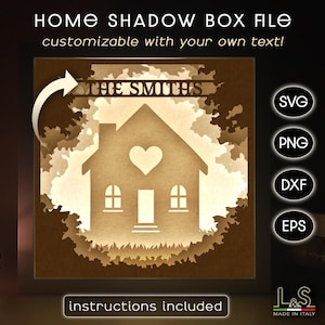 Personalized Home Shadowbox Template, Custom Family Shadow Box Svg Cricut, 3D Lightbox Svg, Paper Cut Light Box Art, Layered Laser Cut Files