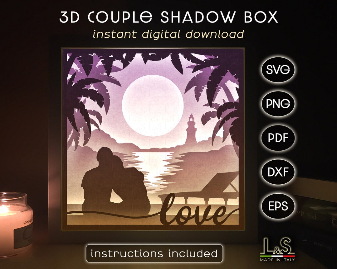 Couple Shadowbox Svg Beach, Wedding Shadow Box Svg Cricut, Love ...